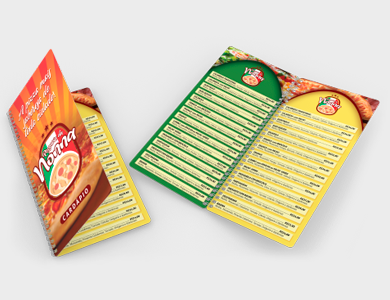 Cardápio Wire-o com 4 Páginas em PVC 0,5mm Fosco Frente e Verso 13,7x29,4cm - 4x4 - 10 unid