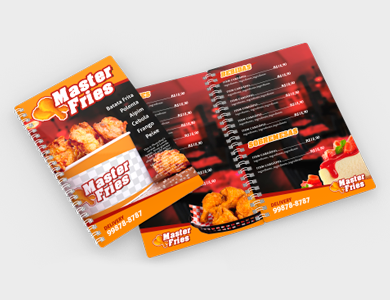 Cardápio Wire-o com 8 Páginas em PVC 0,5mm Fosco Frente e Verso 13,6x21,1cm - 4x4 - 10 unid