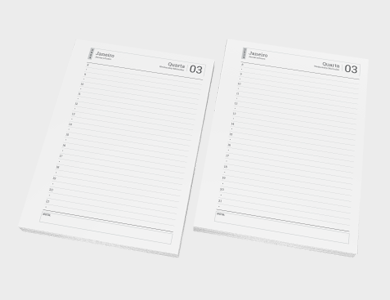 Miolo de Agenda A5 Sulfite 75g PB - Modelo Dois Dias por Página 2025 - 1x1 - 25 unid